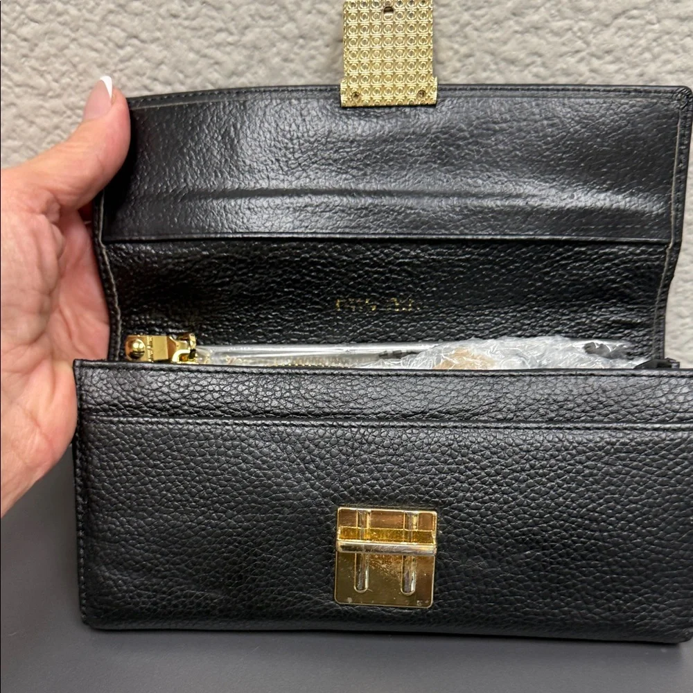Vintage Miu Miu Black Leather Wallet with Gold Accent